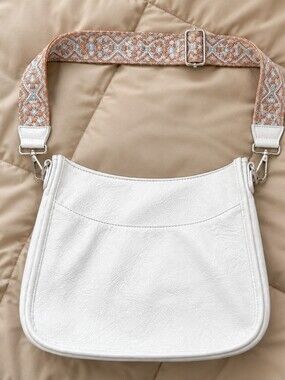 AH DORNED White Hobo Crossbody Bag with Unique Gold And Woven Strap